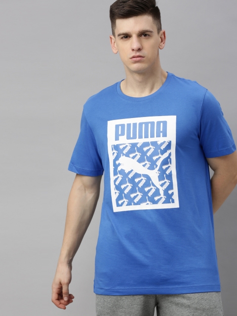 

Puma Men Blue Printed Round Neck Logo Fill Pure Cotton T-shirt