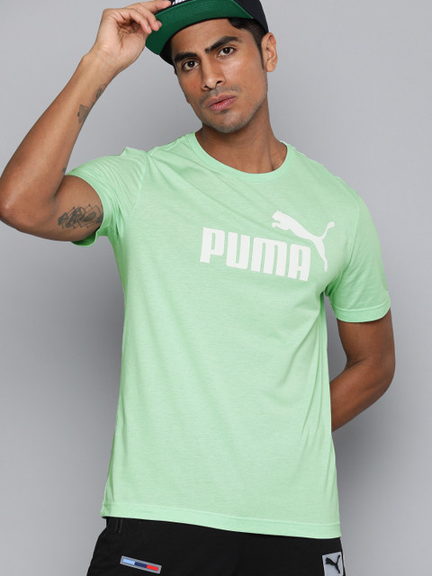 

Puma Men Sea Green & White Essentials+ Heather Printed Round Neck T-shirt