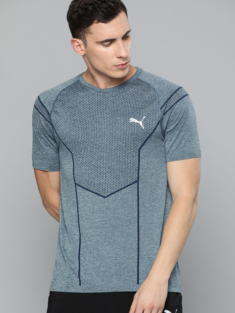 

Puma Men Navy Blue Melange Solid DryCell Reactive evoKNIT Round Neck Training T-shirt