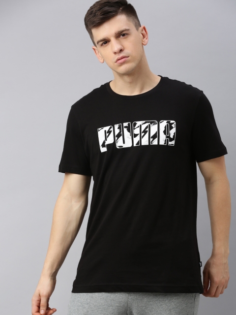 

Puma Men Black Printed Round Neck Pure Cotton T-shirt