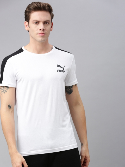 

Puma Men White Solid Iconic T7 Round Neck T-shirt with Printed Detail