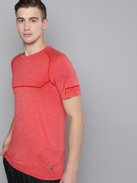 

Puma Men Red Self Design dryCELL Energy Seamless Round Neck Training T-shirt