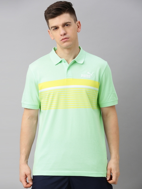 

Puma Men Green Striped Polo Collar T-shirt
