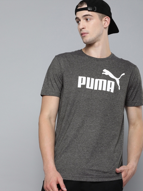 Men Grey Printed Essentials+ Heather Regular Fit Round Neck T-shirt