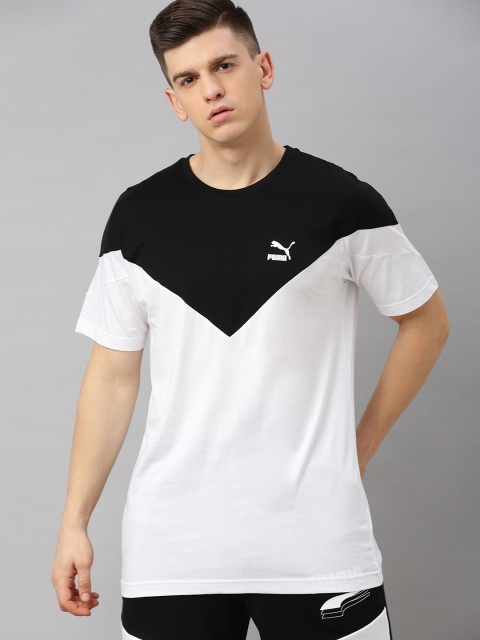 

Puma Men White & Black Iconic MCS Colourblocked Round Neck T-shirt