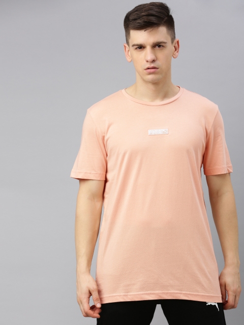 

Puma Men Peach-Coloured Solid Round Neck Pure Cotton T-shirt