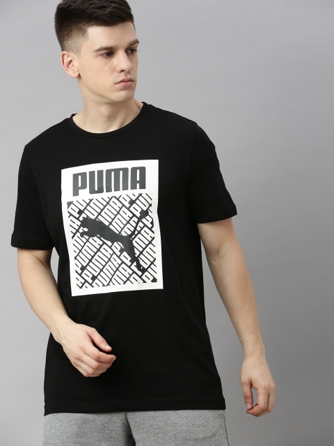 

Puma Men Black Printed Round Neck Logo Fill Pure Cotton T-shirt