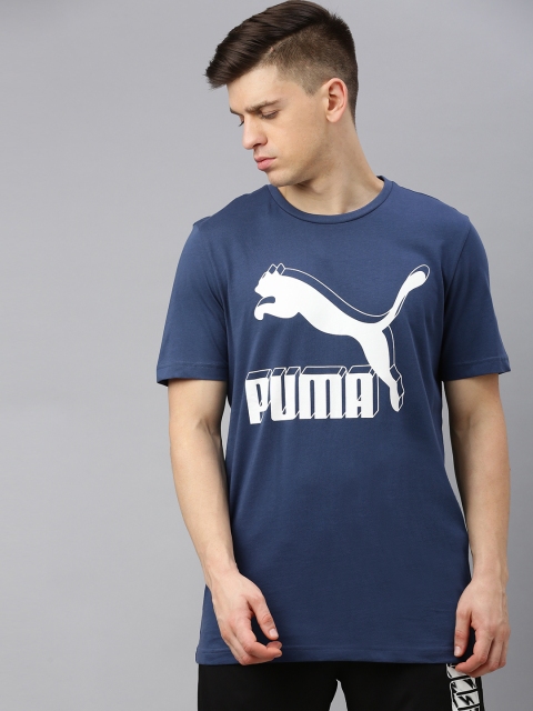 

Puma Men Navy Blue Brand Logo Printed Classics Round Neck T-shirt