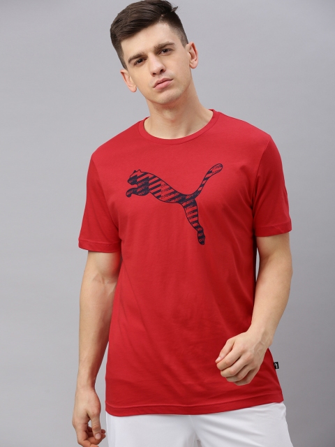 

Puma Men Red Cat Brand Logo Printed Round Neck T-shirt