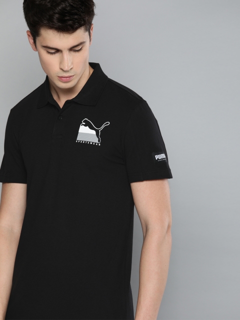 

Puma Men Black Solid Slim Fit ATHLETICS Polo Collar T-shirt With Printed Detail