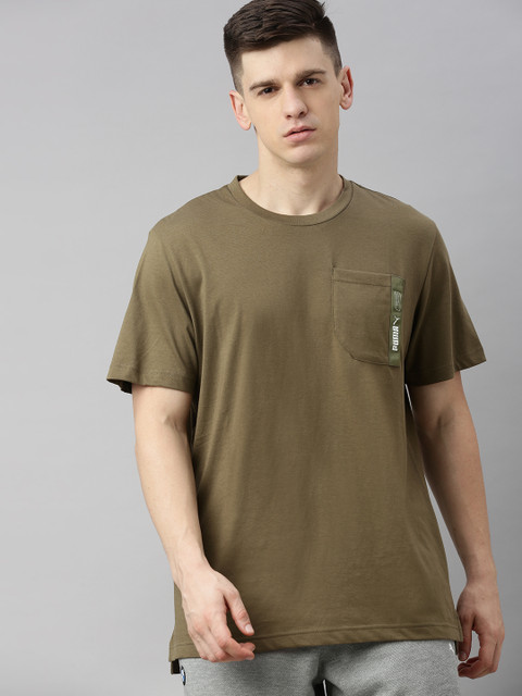 

Puma Men Olive Green Solid NU-TILITY Pocket Round Neck T-shirt