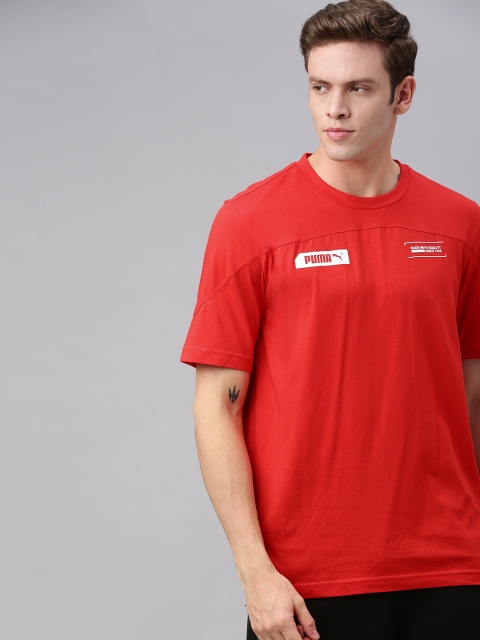 

Puma Men Red Solid NU-TILITY Round Neck Pure Cotton T-shirt With Printed Detailing