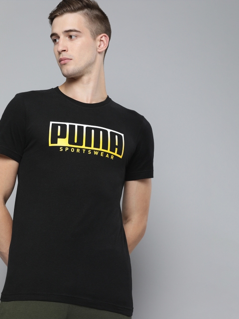 Men Black Slim Fit Printed Round Neck Pure Cotton T-shirt