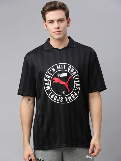 

Puma Men Black & White Printed TFS Polo Collar T-shirt