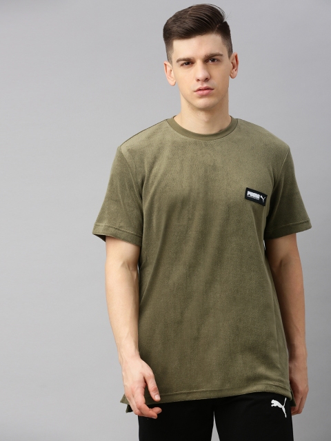

Puma Men Olive Green Fusion Relaxed Fit Solid Round Neck T-shirt with Applique