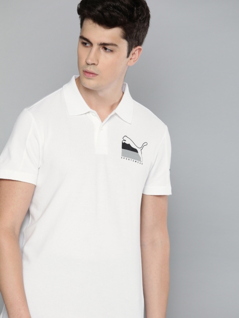 

Puma Men White Solid Slim Fit ATHLETICS Polo Collar T-shirt With Printed Detail