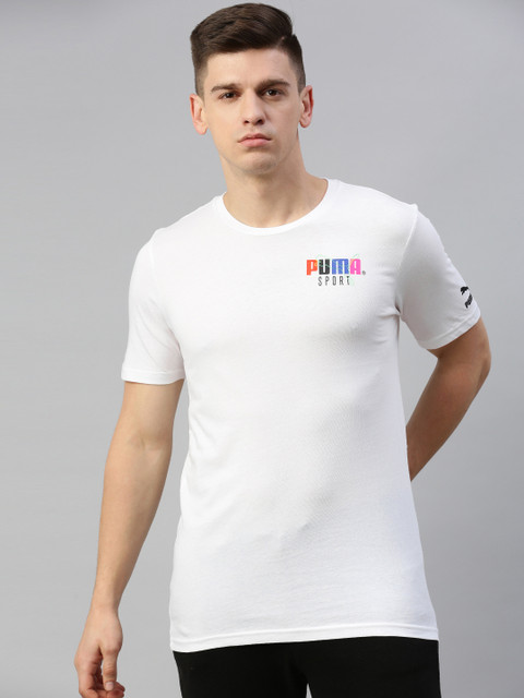 

Puma Men White Solid Round Neck T-shirt with Printed Detail