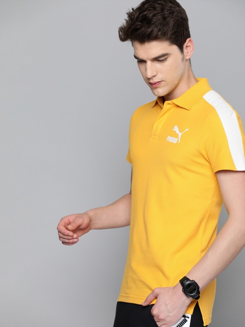 

Puma Men Mustard Yellow Slim Fit Iconic T7 Solid Polo Collar Pure Cotton T-shirt