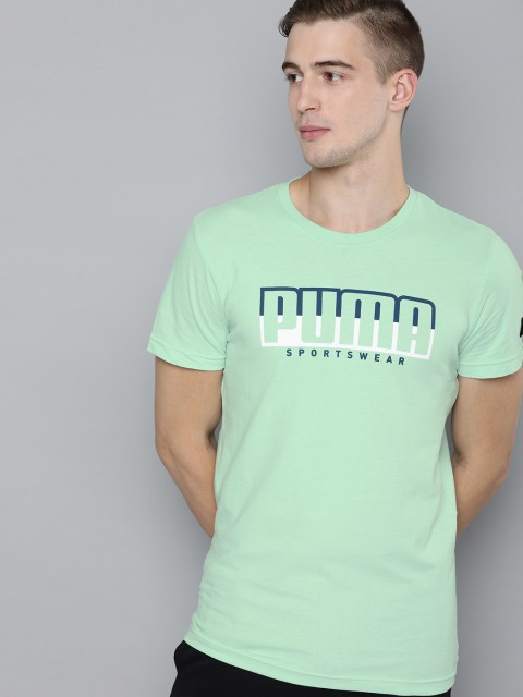 

Puma Men Sea Green Printed Slim Fit ATHLETICS Big Logo Round Neck T-shirt