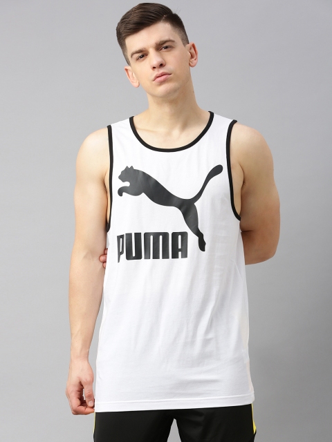 

Puma Men White & Black Printed Classics Logo Round Neck T-shirt