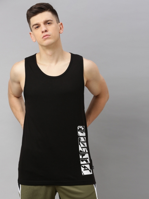 

Puma Men Black Printed Round Neck Pure Cotton T-shirt