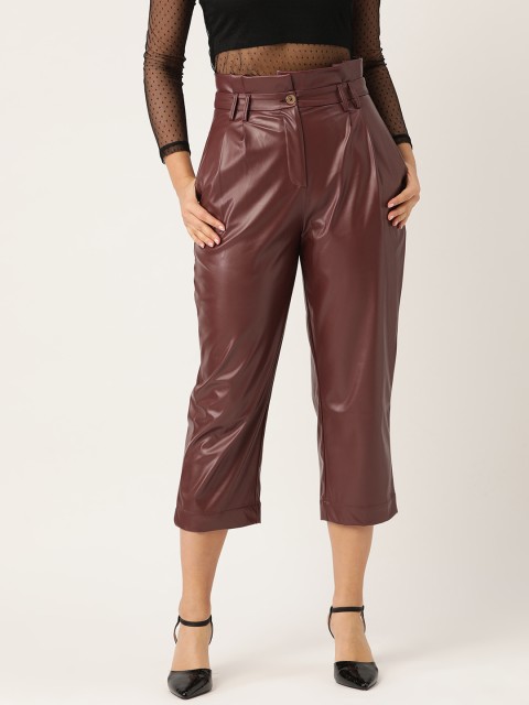 

LA LOFT Women Brown Regular Fit Solid Cropped Trousers