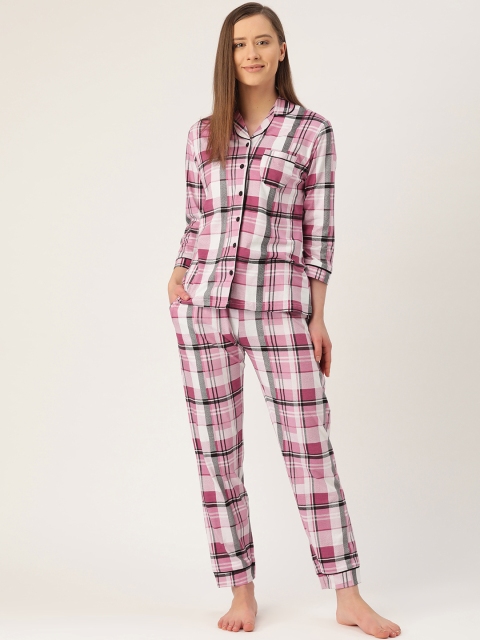 

Nite Flite Women Pink & White Checked Night Suit