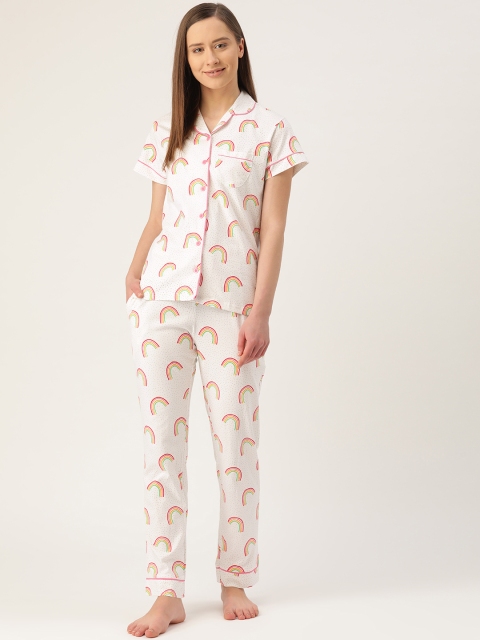 

Nite Flite Women Off-White & Red Printed Night Suit