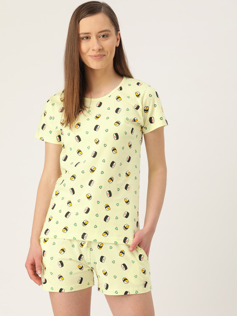 

Nite Flite Women Yellow & Black Printed Night Suit