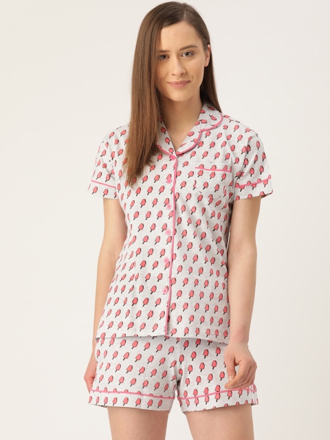 

Nite Flite Women Grey Melange & Pink Printed Night Suit