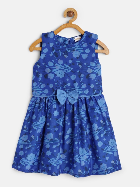 

Aomi Girls Blue Floral Printed Fit and Flare Dress