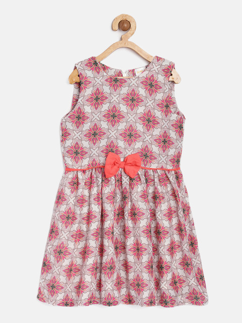

Aomi Girls Pink & Green Printed Fit and Flare Dress