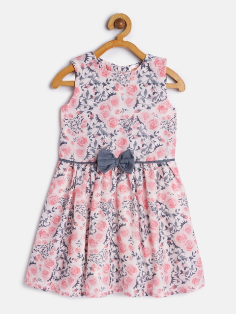 

Aomi Girls Pink & Grey Floral Printed Fit and Flare Dress