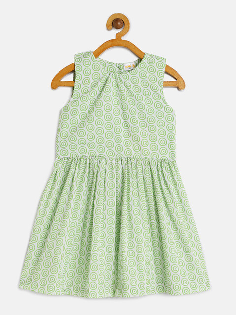 

Aomi Girls Green & White Printed Fit and Flare Dress