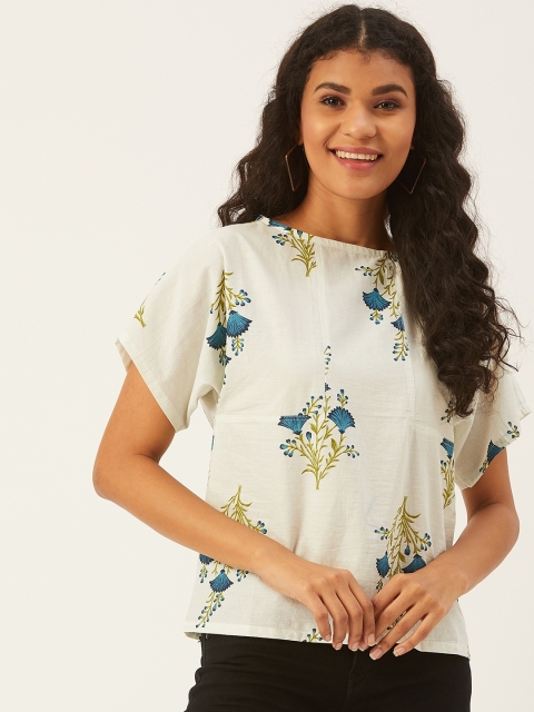 

InWeave Women White & Blue Printed Top