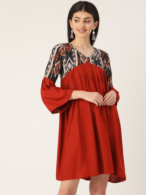 

InWeave Women Rust Red Solid A-Line Dress