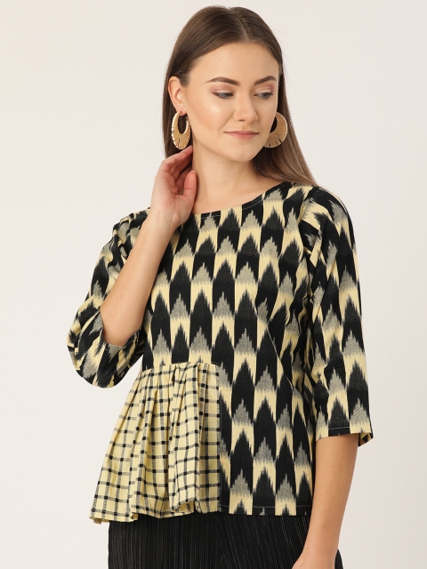 

InWeave Women Black & Beige Printed A-Line Top