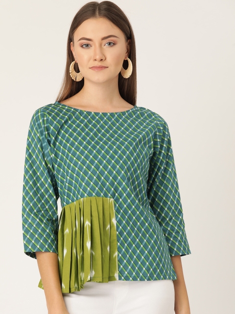 

InWeave Women Green & Teal Blue Printed A-Line Top