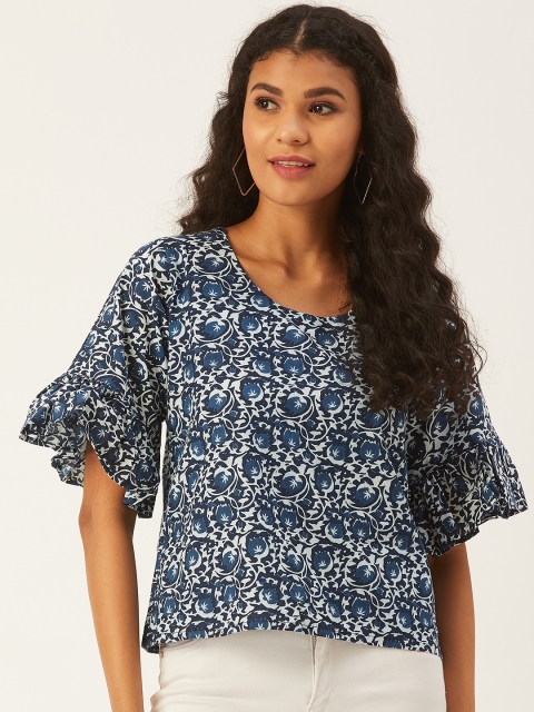 

InWeave Women Navy Blue & White Printed Top