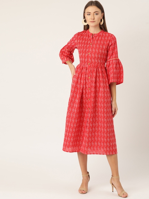 

InWeave Women Red & White Self Design A-Line Dress