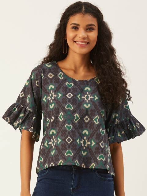

InWeave Women Grey & Off-White Printed Top