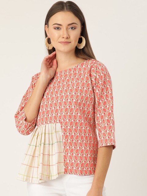 

InWeave Women Off-White & Red Printed A-Line Top