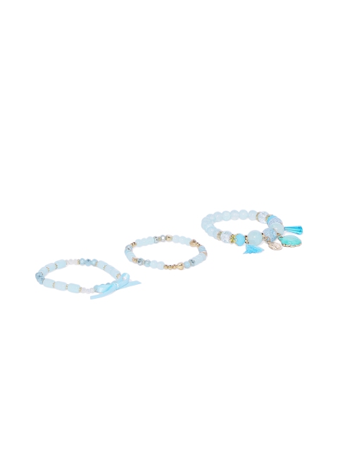 

Peora Set Of 3 Turquoise Blue & Gold-Plated Charm Bracelet