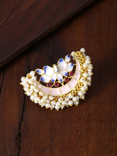 

Peora Women Pink Enamel & Gold-Plated Meenakari Pearl Adjustable Finger Ring