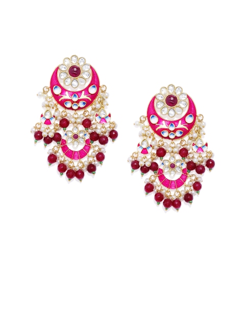 

Peora Pink & Gold-Plated Meenakari Classic Drop Earrings