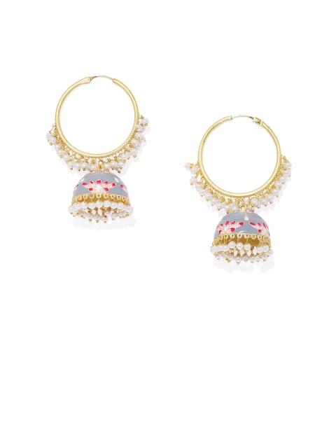 

Peora Gold-Plated & Grey Handcrafted Meenakari Dome Shaped Jhumkas