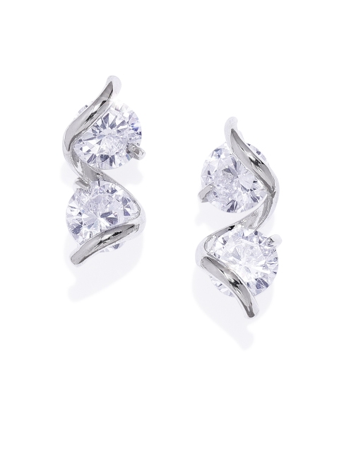 

Peora Silver-Plated CZ-Studded Contemporary Studs