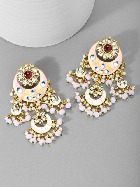 

Peora Pink & Gold-Plated Meenakari Classic Drop Earrings