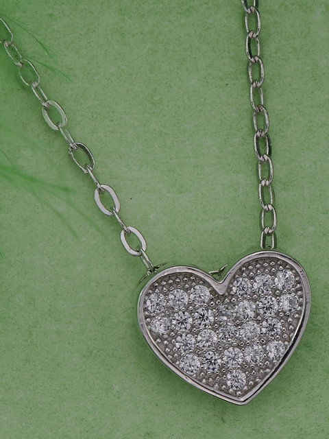 

Peora Women Silver-Toned Rhodium-Plated Cubic Zirconia Studded Chain With Pendant