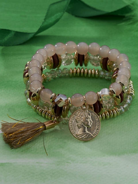 

Peora Set Of 3 Gold-Plated Charm Bracelet, Maroon